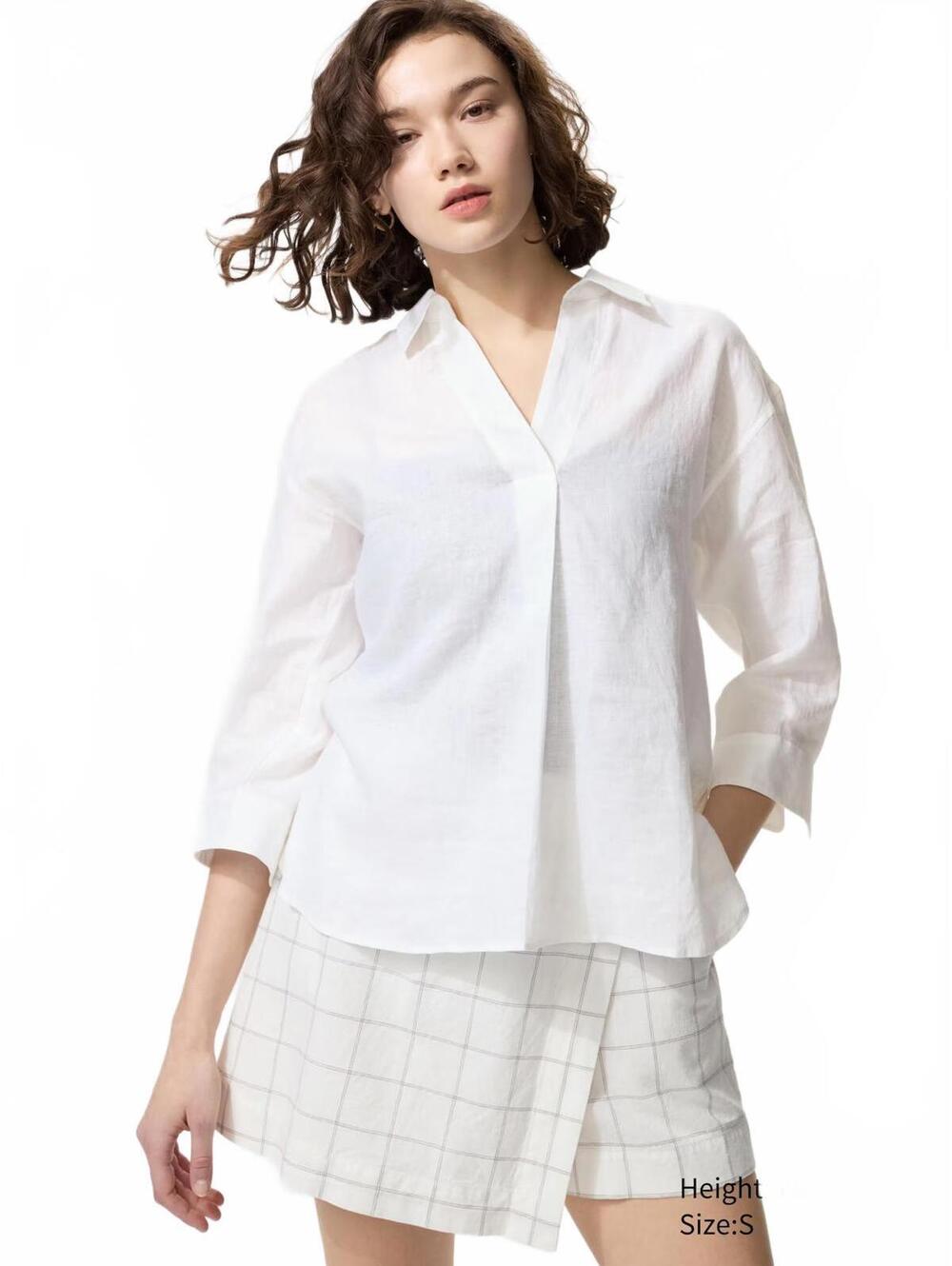 Uniqlo Premium Linen Skipper Collar Shirt White Size Small